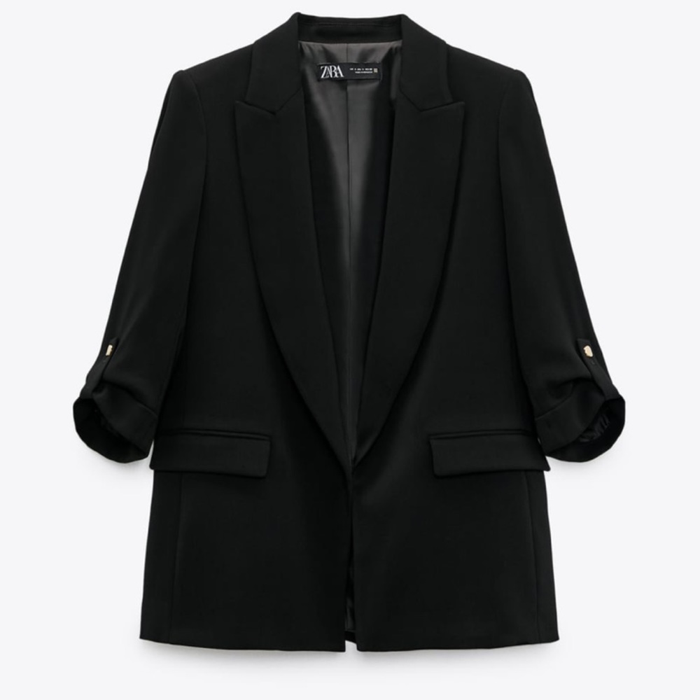 NWT Zara Blazer with Rolled Up Sleeves - black - Sz XL